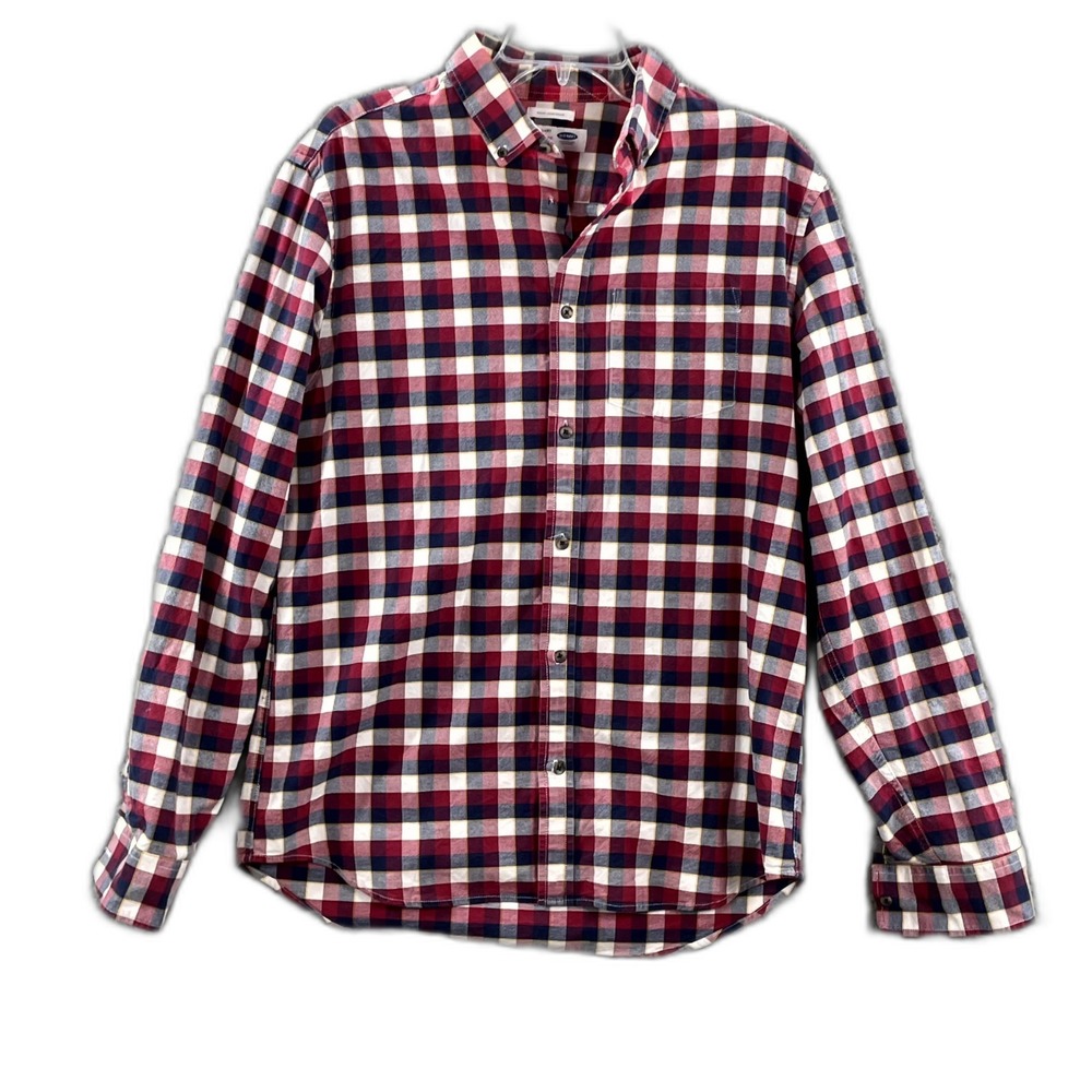 Old Navy The Oxford Slim Fit‎ Shirt Mens L Tall Plaid Stretch Button Down Grunge